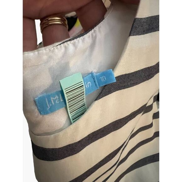 J. McLaughlin Jane Dress Women's Size 10 White Navy Striped Bows at Bottom Sleev - Picture 5 of 16